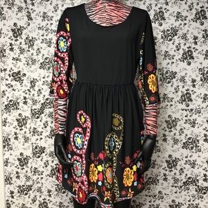 Cute Floral Print Black Elegant Long Top